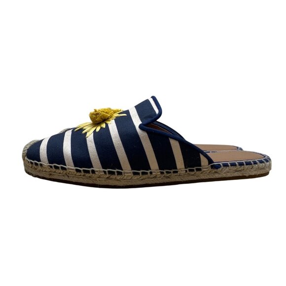 Kate Spade  Navy & White Stripes & Yellow Daisy Espadrille Solero Mules Sz 7B - Picture 4 of 7